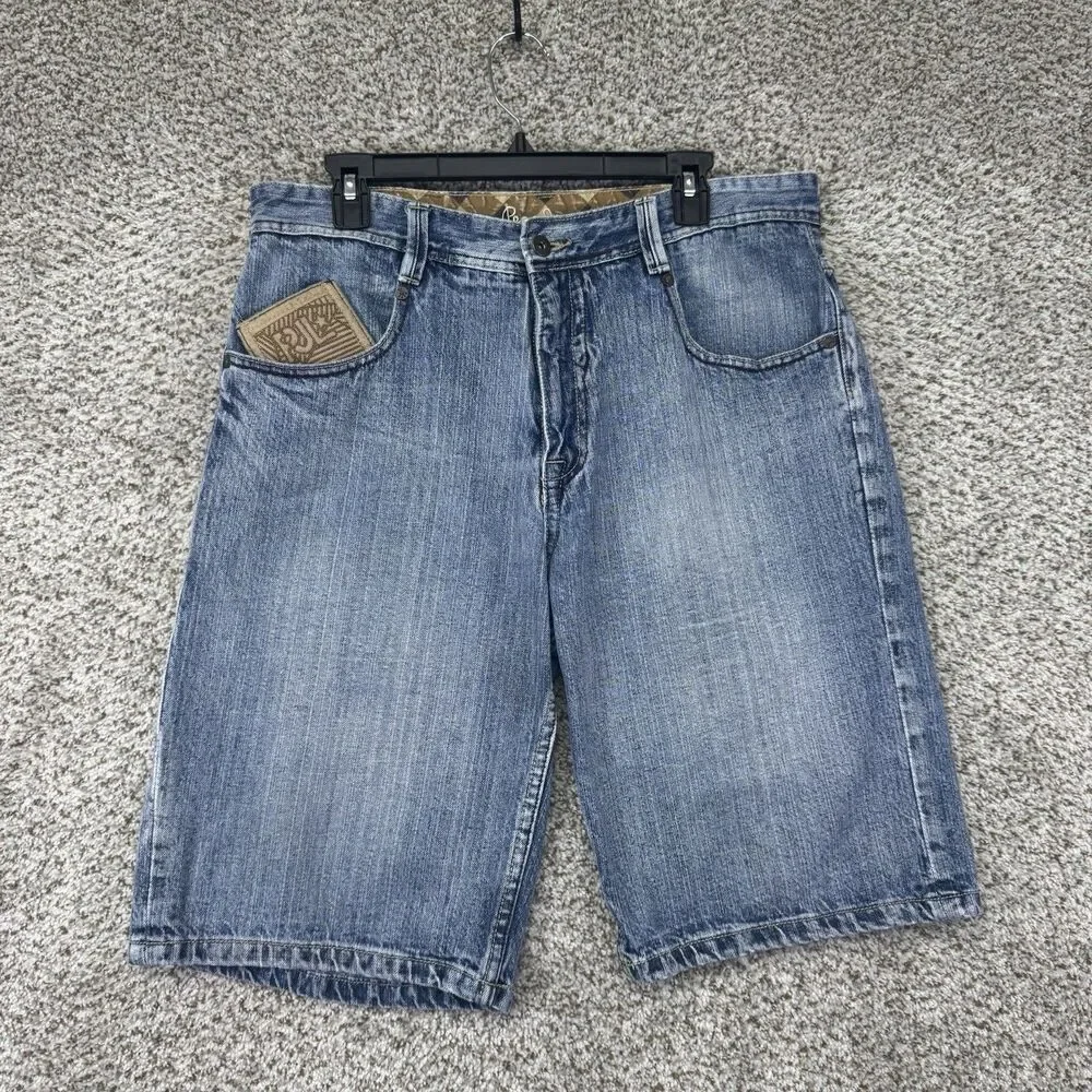 Vintage 90s Pepe Denim Shorts Men's 34 Light Wash Baggy Embroidered Y2K Hip Hop‎